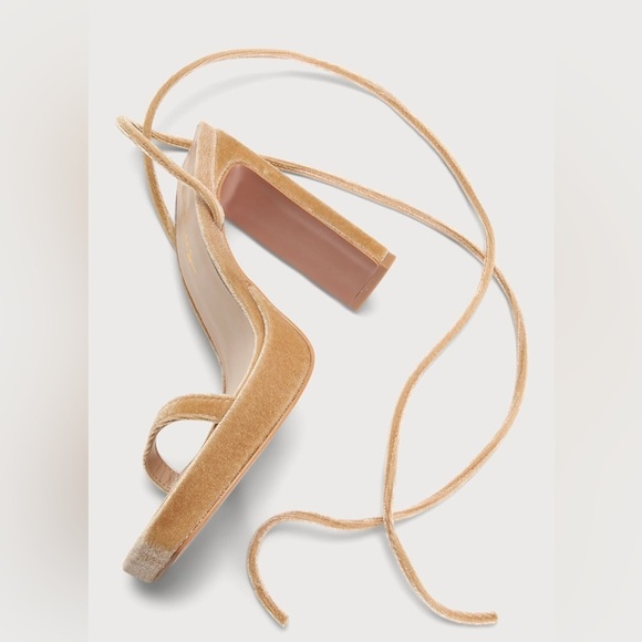 Lulus Guesty Champagne Velvet Lace-Up High Heel Sandals 7.5 - Picture 4 of 9